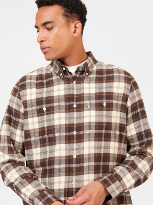 Camisas Ben Sherman Brushed Plain Check Chocolate | 615-DGTHNP