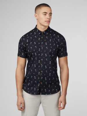 Camisas Ben Sherman Scattered Negras | 534-WHBFXJ