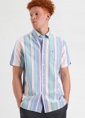 Camisas Ben Sherman Short Sleeve Brighton Oxford Organic Stripe Multicolor Rayadas | 178-BFPOIG