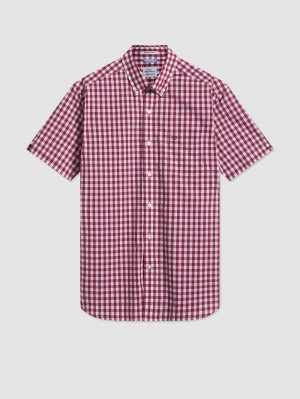 Camisas Ben Sherman Short Sleeve House Poplin Gingham Burdeos | 541-PJNSTW