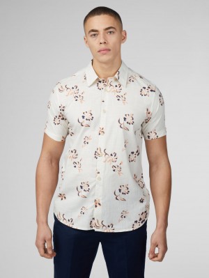 Camisas Ben Sherman Signature Linear Floral Blancas | 630-VQCIPX