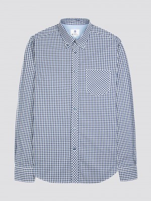 Camisas Ben Sherman Signature Long-Sleeve Gingham Azules Oscuro | 635-SWVBUG