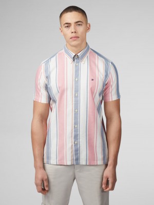 Camisas Ben Sherman Signature Multicolor Stripe Rosas Oscuro | 613-DLHVMA