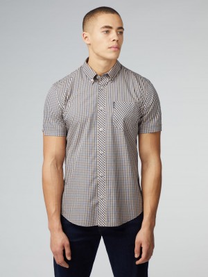 Camisas Ben Sherman Signature Short Sleeve Gingham Cobra Naranjas | 638-CNDYMQ