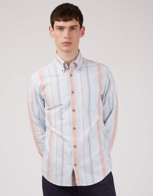 Camisas Ben Sherman The Oxford Ivy Stripe Long-Sleeve Azules | 123-KICULV