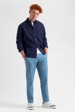 Pantalon Ben Sherman Beatnik Oxford Slim Taper Garment Dye Chino Azules | 912-NWEVZQ