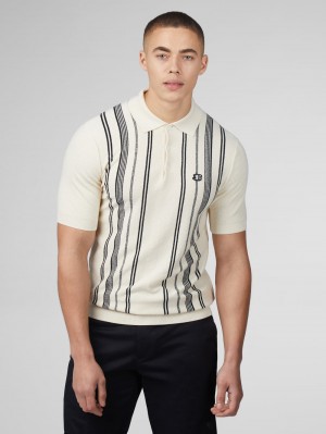 Prendas De Punto Ben Sherman B by Ben Sherman Crinkle Cotton Stripe Polo Blancas | 632-OYVNCE