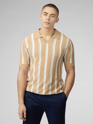 Prendas De Punto Ben Sherman Vertical Stripe Open Neck Polo Gris | 240-KLGWSX