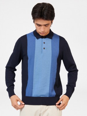 Suéteres De Cuello Polo Ben Sherman Block Stripe Merino Azul Marino | 903-AGIQFL