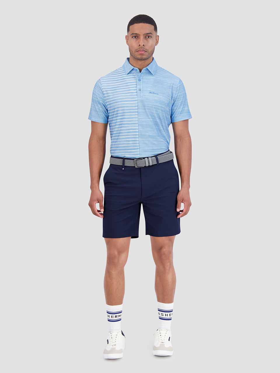 Camisa Polo Ben Sherman Melange Stripes Color Block Tech Jersey Sports Fit Azur | 869-YSFIXE