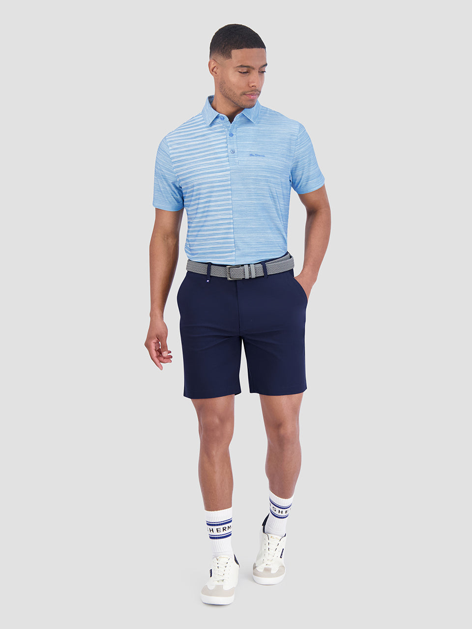 Camisa Polo Ben Sherman Melange Stripes Color Block Tech Jersey Sports Fit Azur | 869-YSFIXE