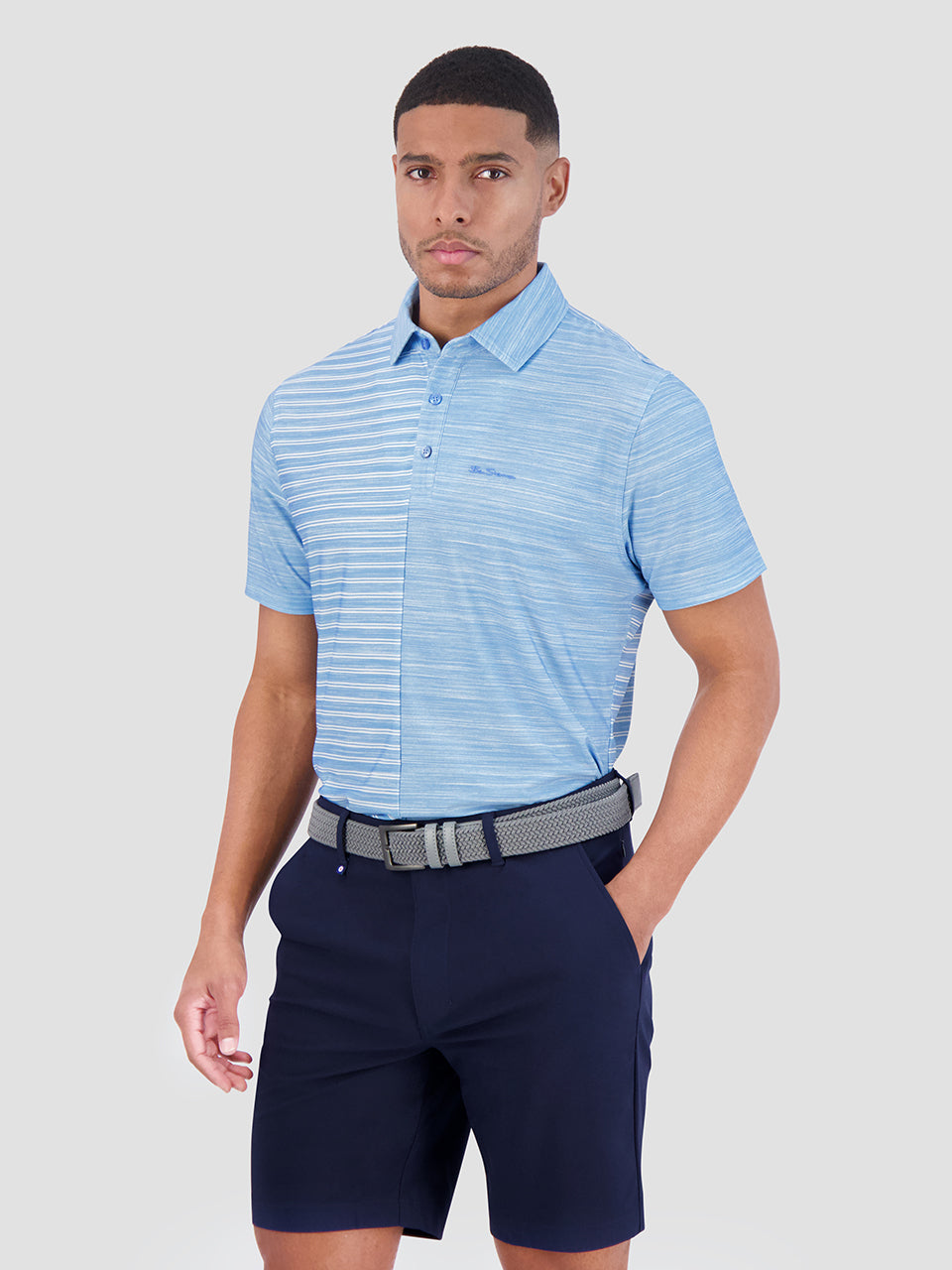 Camisa Polo Ben Sherman Melange Stripes Color Block Tech Jersey Sports Fit Azur | 869-YSFIXE