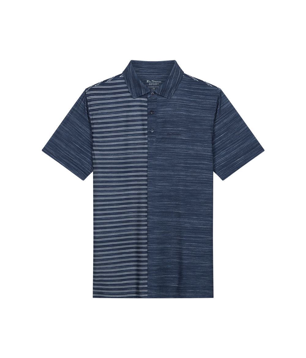 Camisa Polo Ben Sherman Melange Stripes Color Block Tech Jersey Sports Fit Azul Marino | 387-SEJIYG