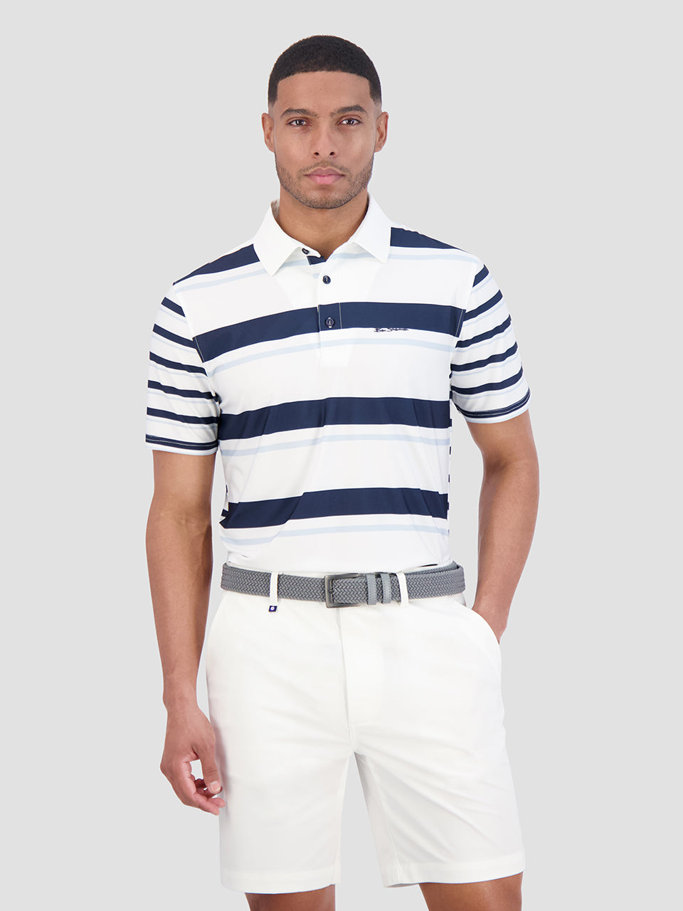 Camisa Polo Ben Sherman Mixed Mod Stripes Tech Jersey Sports Fit Azules | 129-IOXUBL