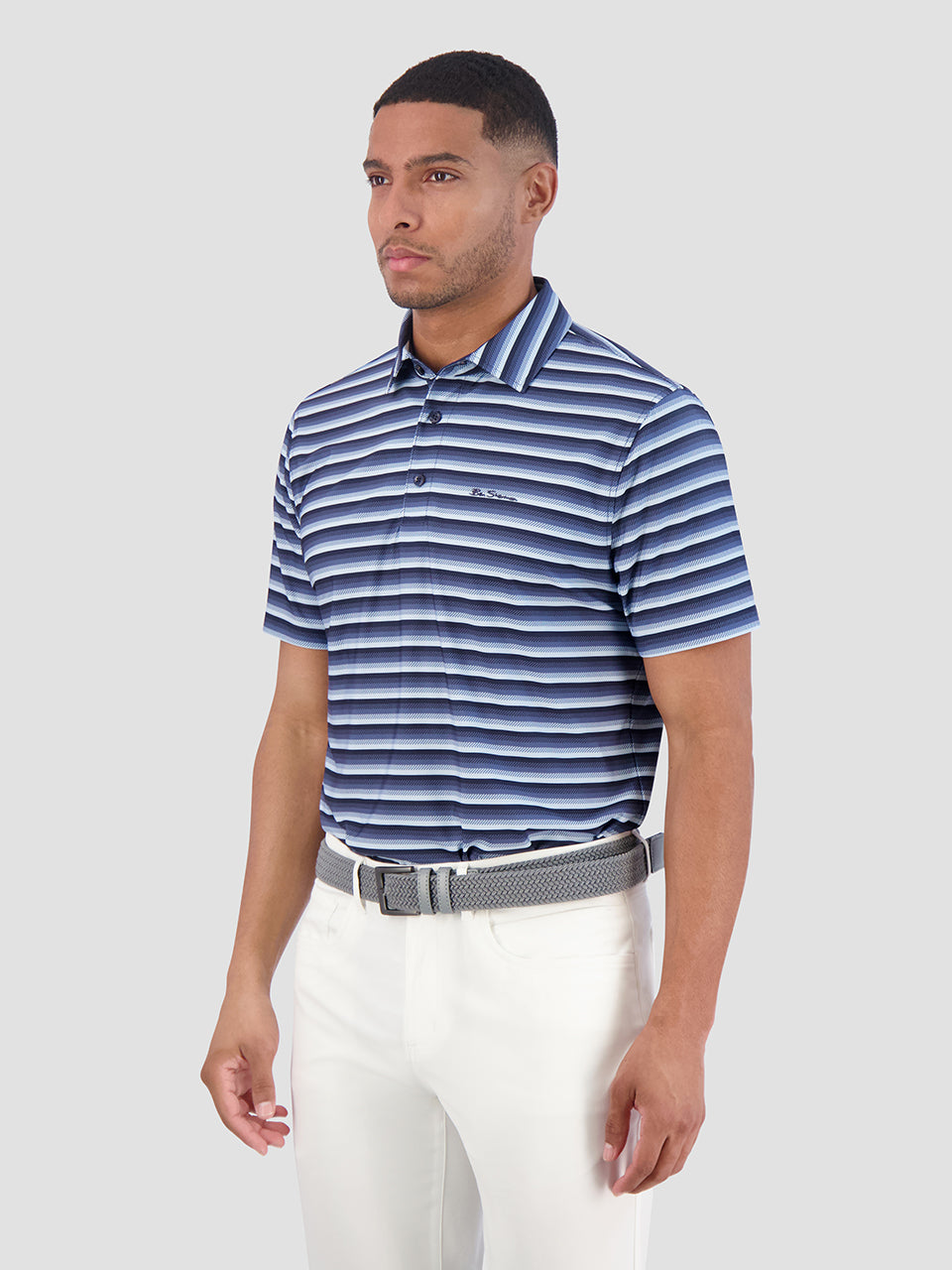 Camisa Polo Ben Sherman Multi Stripe Tech Jersey Sports Fit Azul Marino | 942-DZLQSP