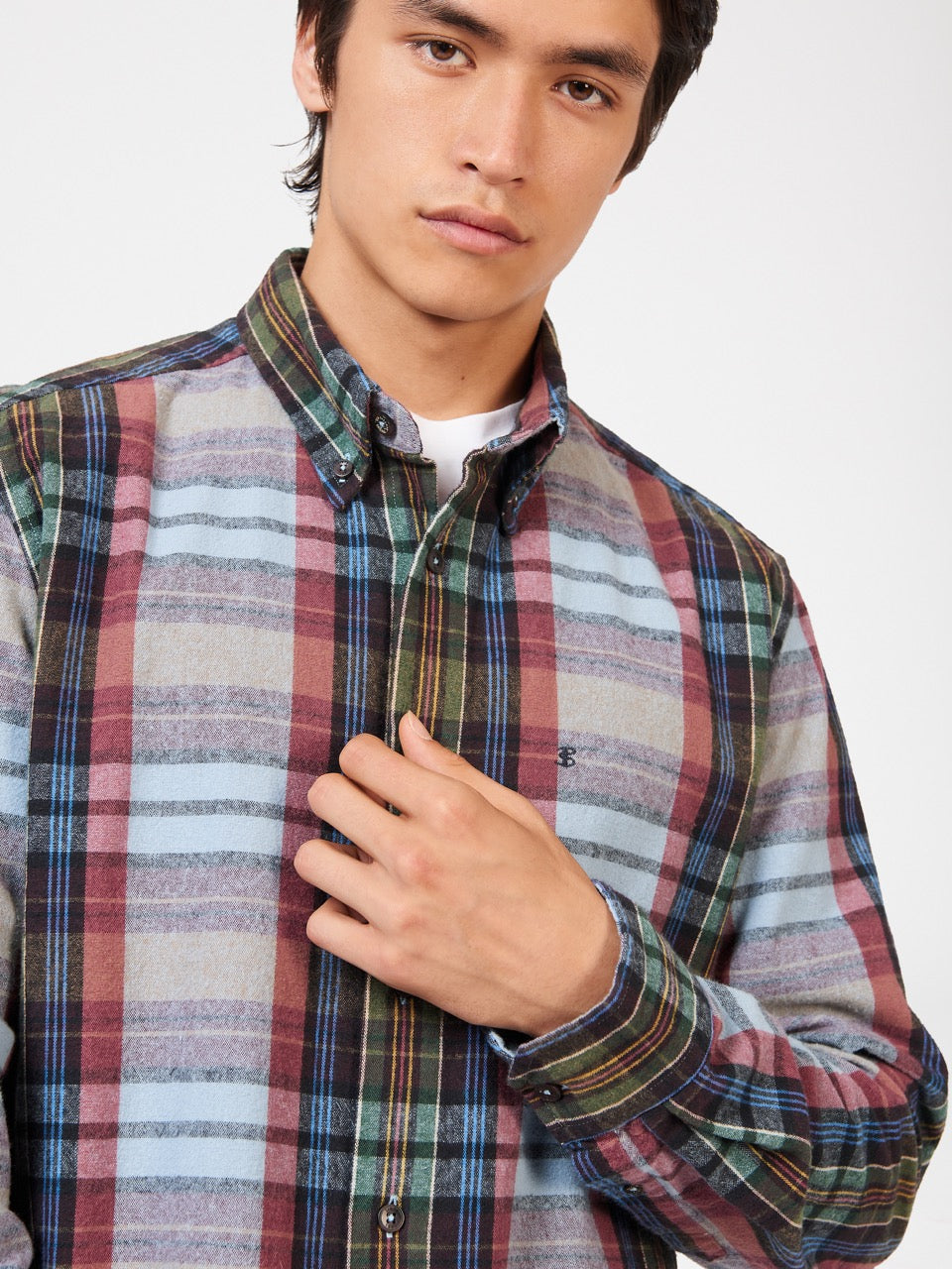 Camisas Ben Sherman Brushed Multicolour Check Oxford Azules | 592-WEHVKM