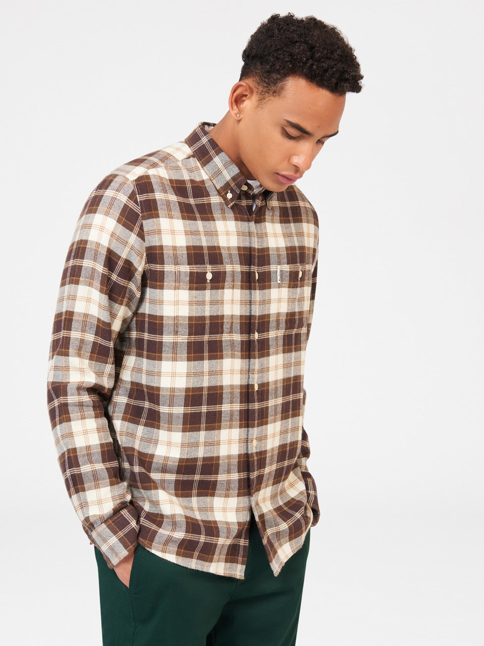 Camisas Ben Sherman Brushed Plain Check Chocolate | 615-DGTHNP