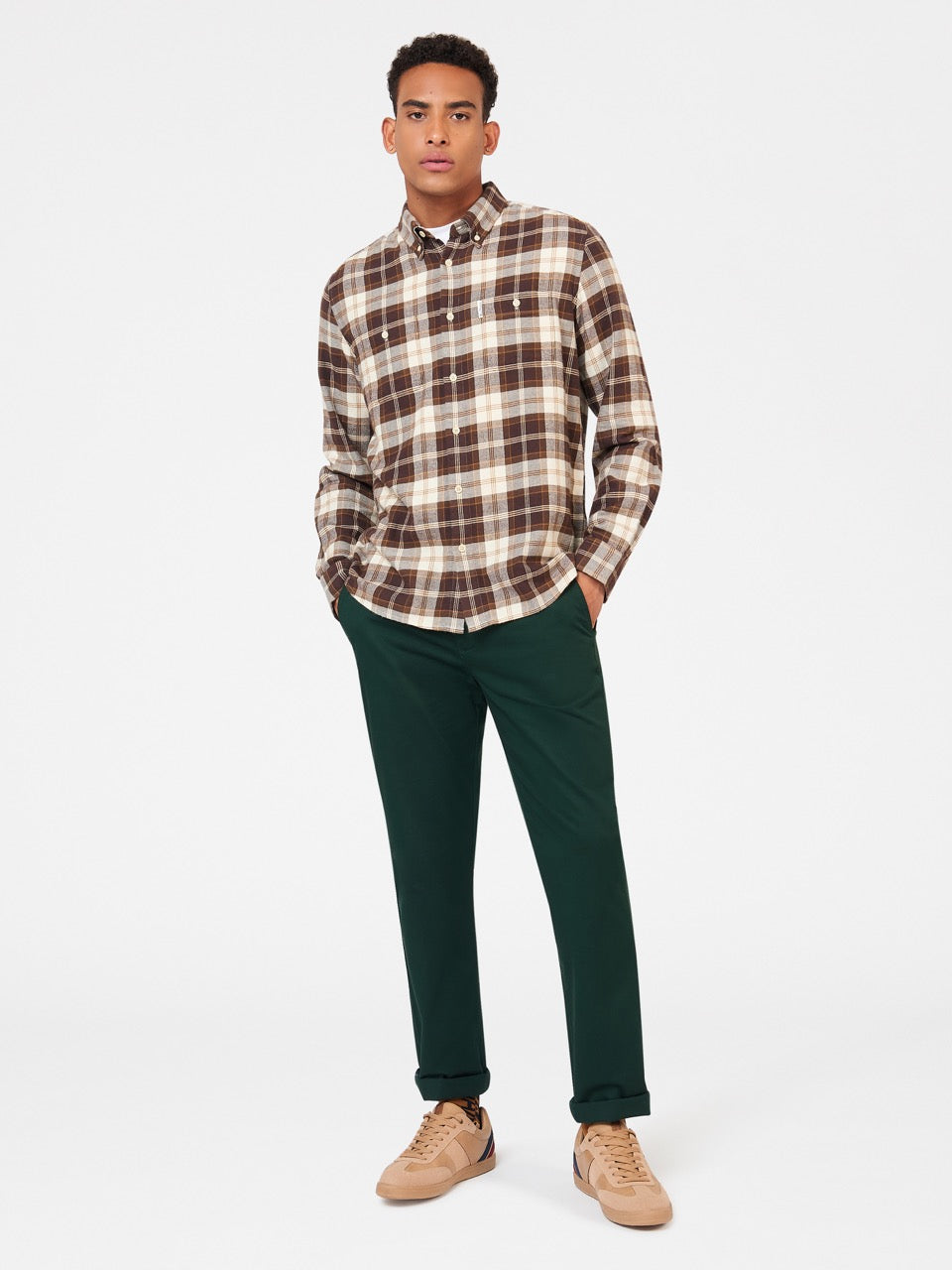 Camisas Ben Sherman Brushed Plain Check Chocolate | 615-DGTHNP