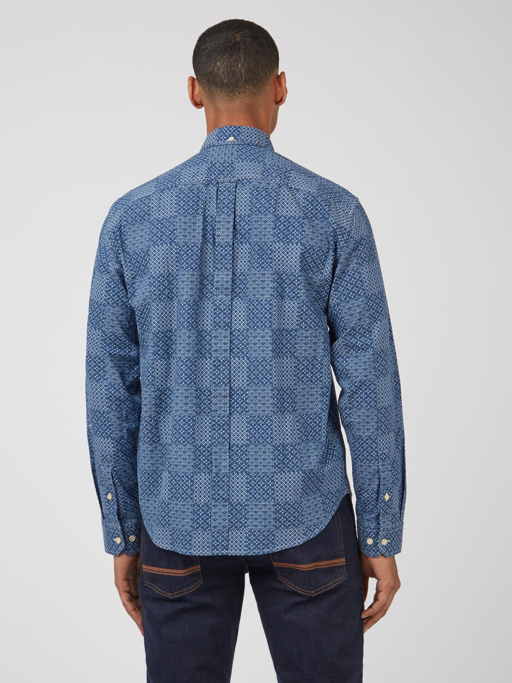 Camisas Ben Sherman Chambray Patchwork Geo Print Long-Sleeve Azules | 769-CVSJTA