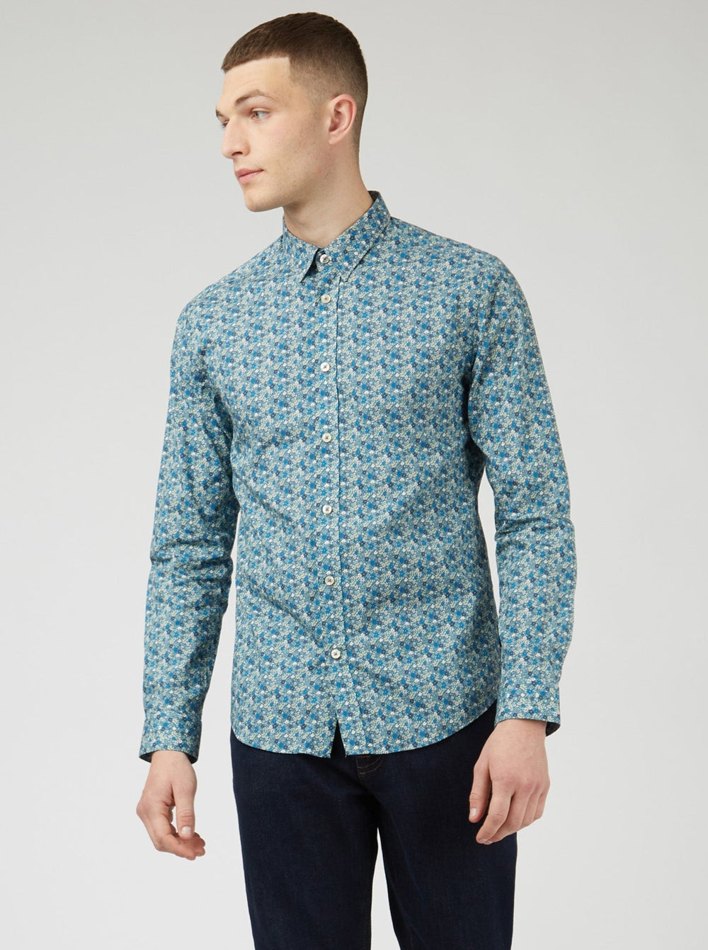 Camisas Ben Sherman Floral Print Long-Sleeve Azules Gris | 416-PGNOWA