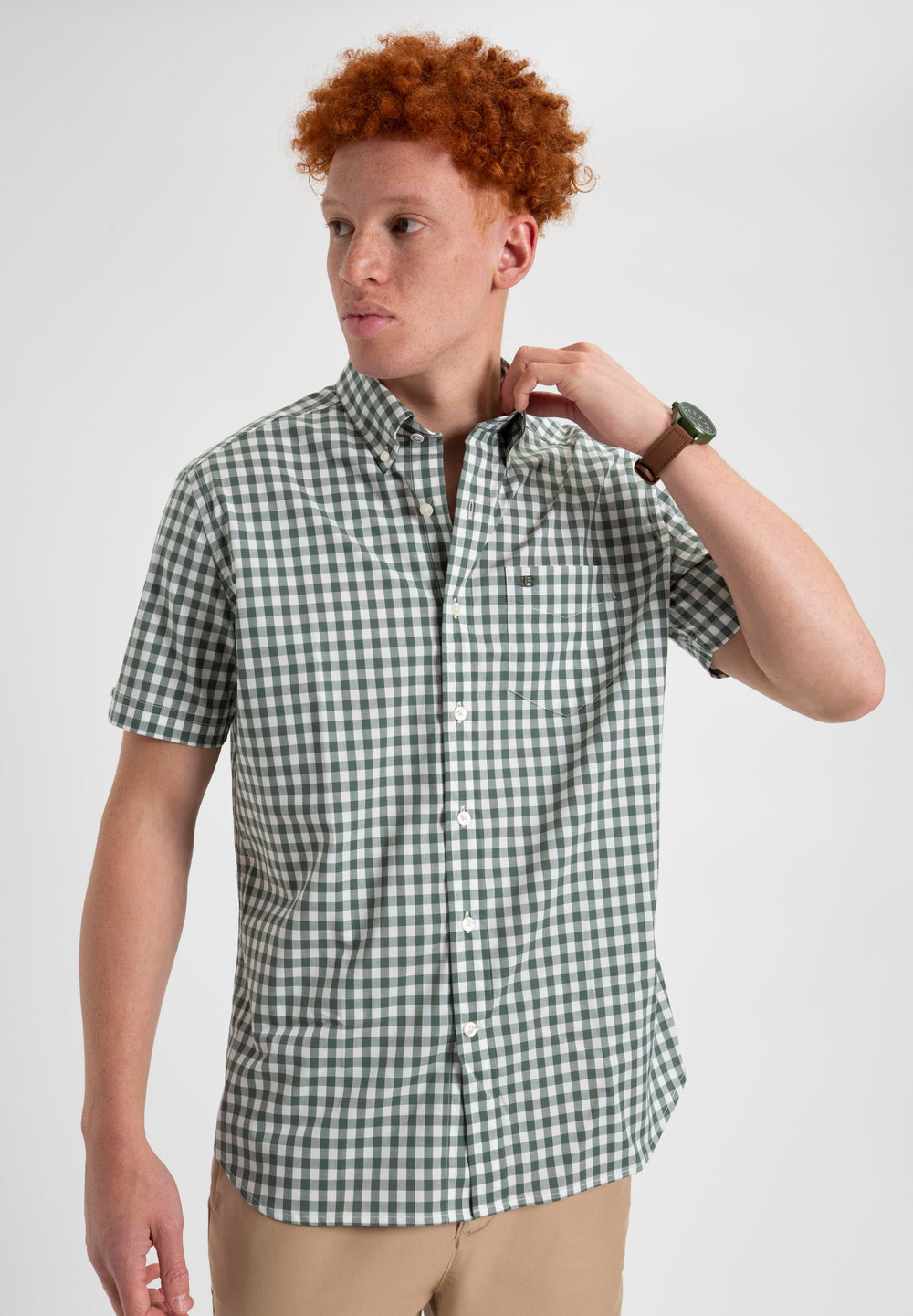 Camisas Ben Sherman House Poplin Gingham Verde Oliva | 382-FDLYCB