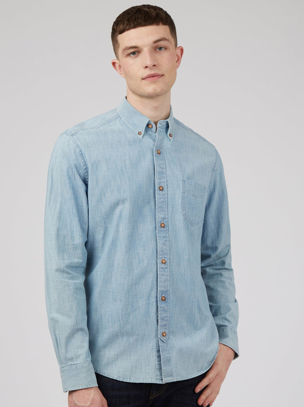 Camisas Ben Sherman Long-Sleeve Chambray Azules Azul Marino | 749-IABXLT