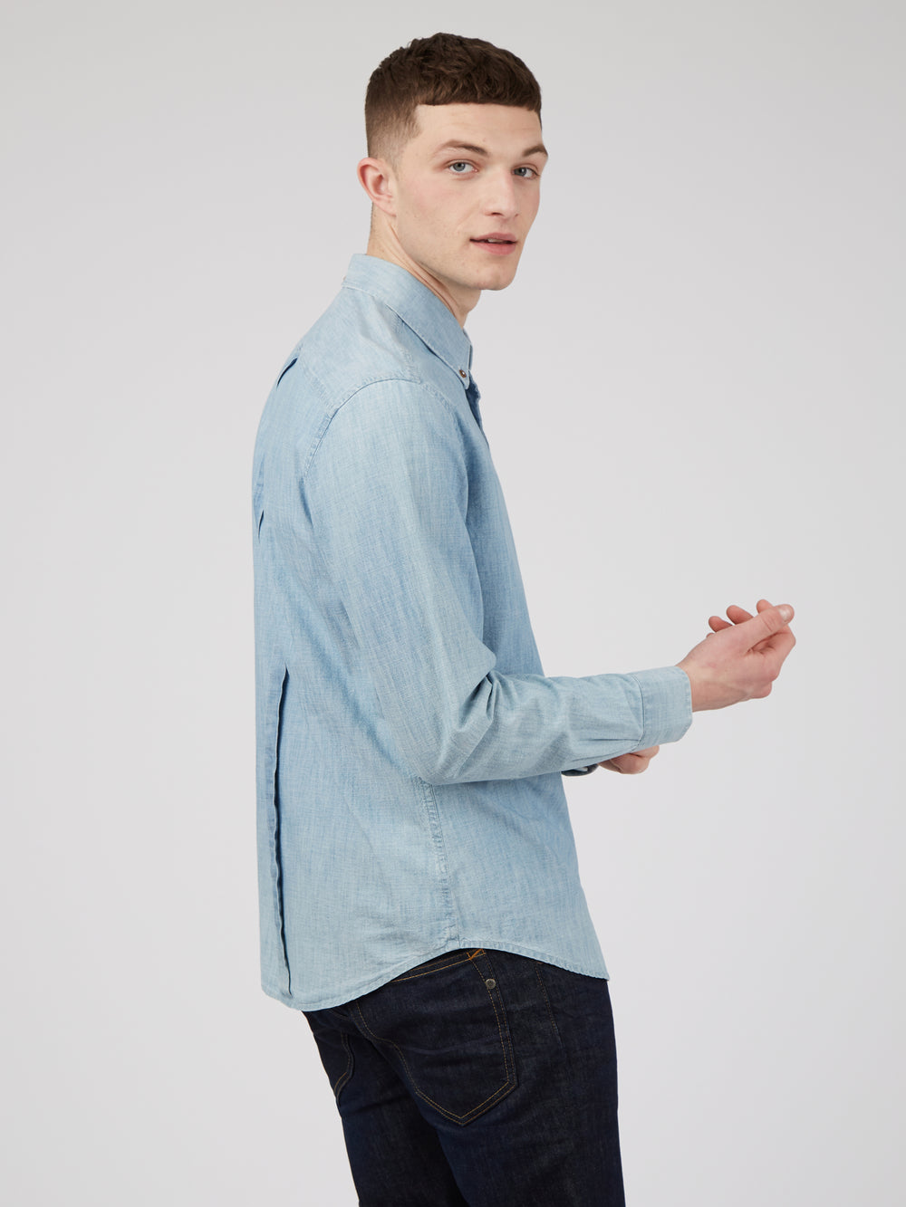 Camisas Ben Sherman Long-Sleeve Chambray Azules Azul Marino | 749-IABXLT