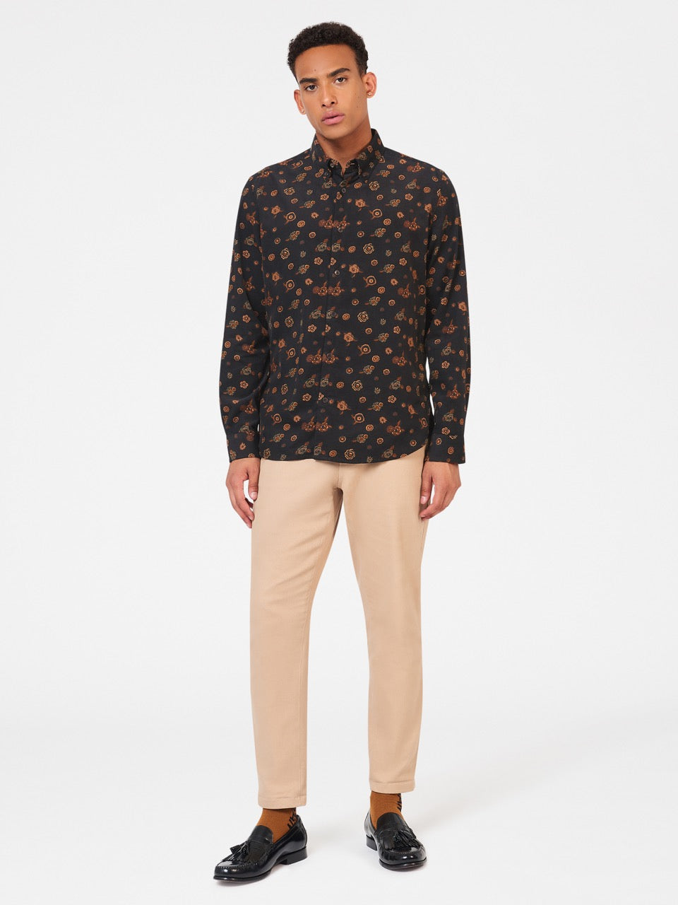 Camisas Ben Sherman Retro Floral Print Corduroy Negras | 203-FWCRYI