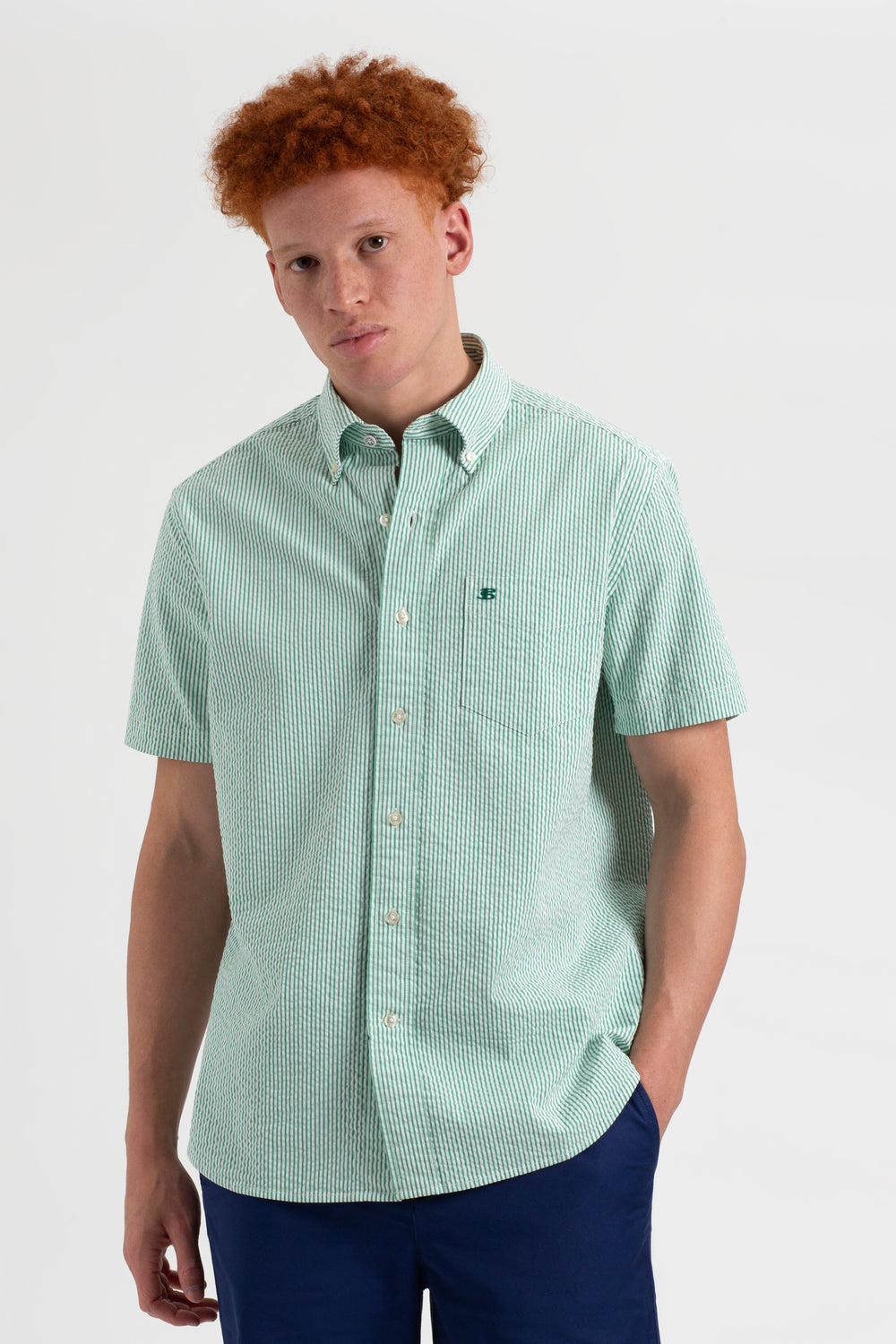 Camisas Ben Sherman Seersucker Bengal Stripe Verde | 647-EBOTKD