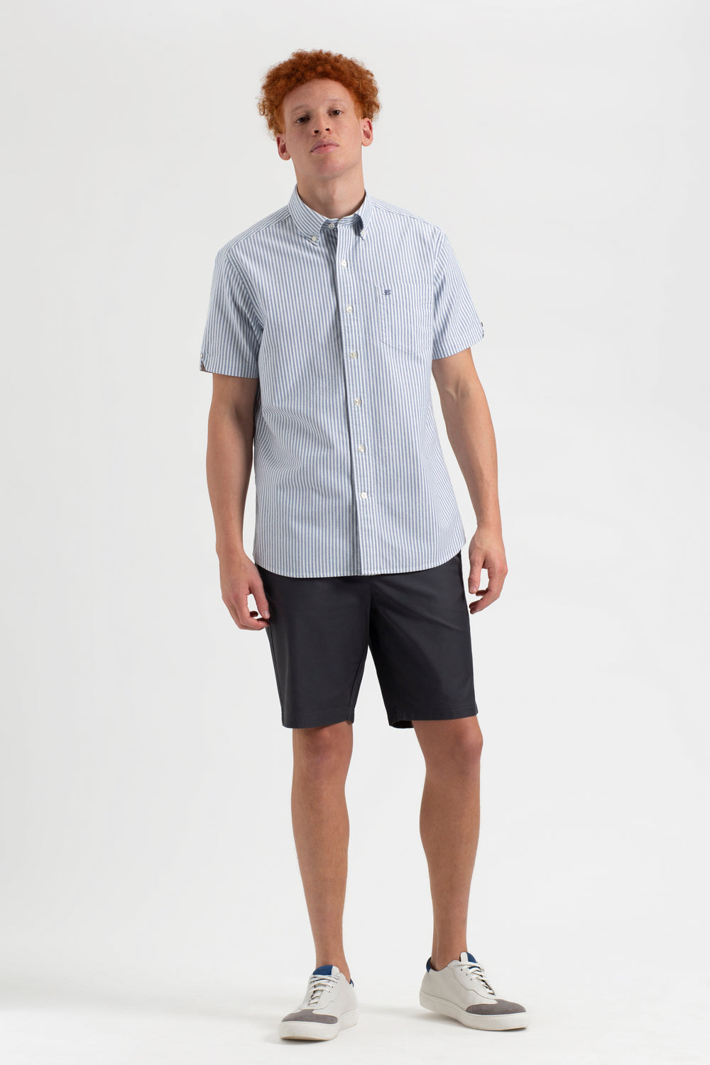 Camisas Ben Sherman Short Sleeve Brighton Oxford Organic Bengal Stripe Indigo Rayadas | 657-YTQIDG