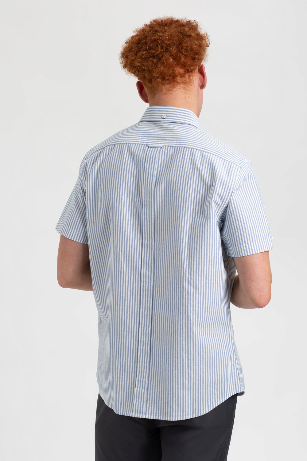 Camisas Ben Sherman Short Sleeve Brighton Oxford Organic Bengal Stripe Indigo Rayadas | 657-YTQIDG