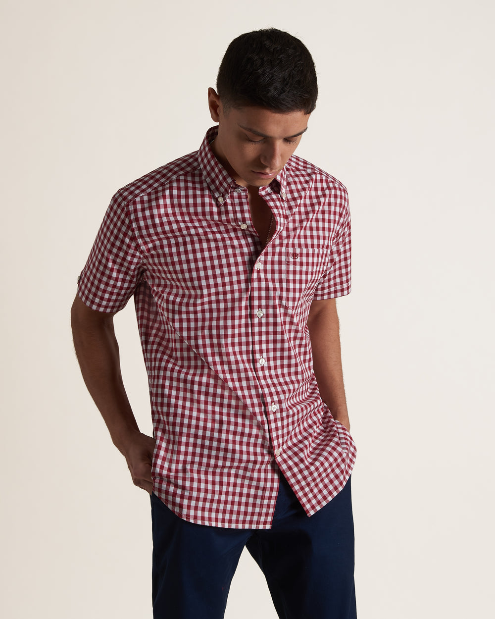 Camisas Ben Sherman Short Sleeve House Poplin Gingham Burdeos | 541-PJNSTW