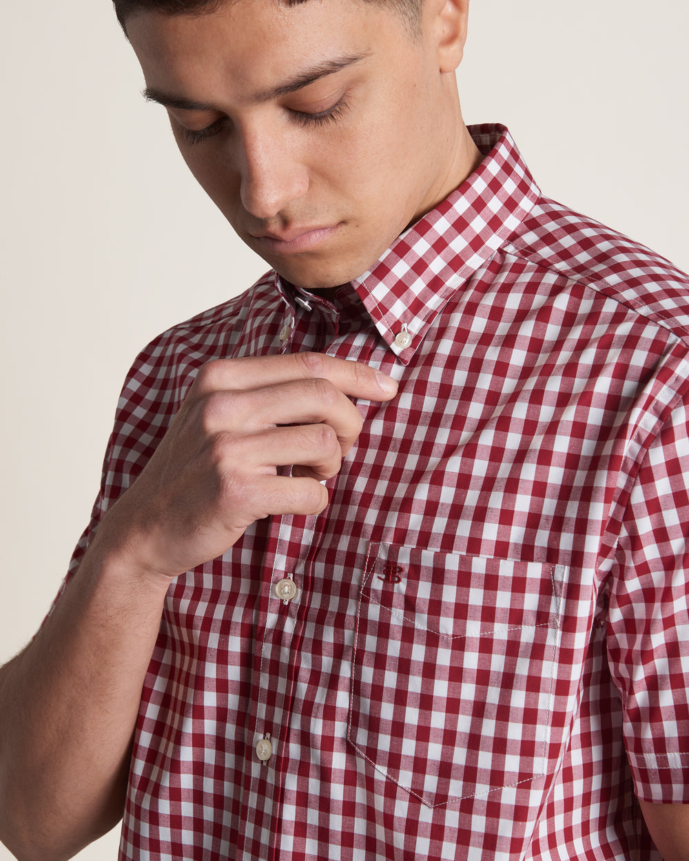 Camisas Ben Sherman Short Sleeve House Poplin Gingham Burdeos | 541-PJNSTW