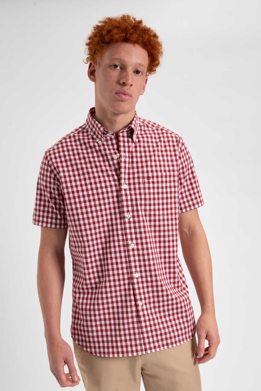 Camisas Ben Sherman Short Sleeve House Poplin Gingham Burdeos | 541-PJNSTW