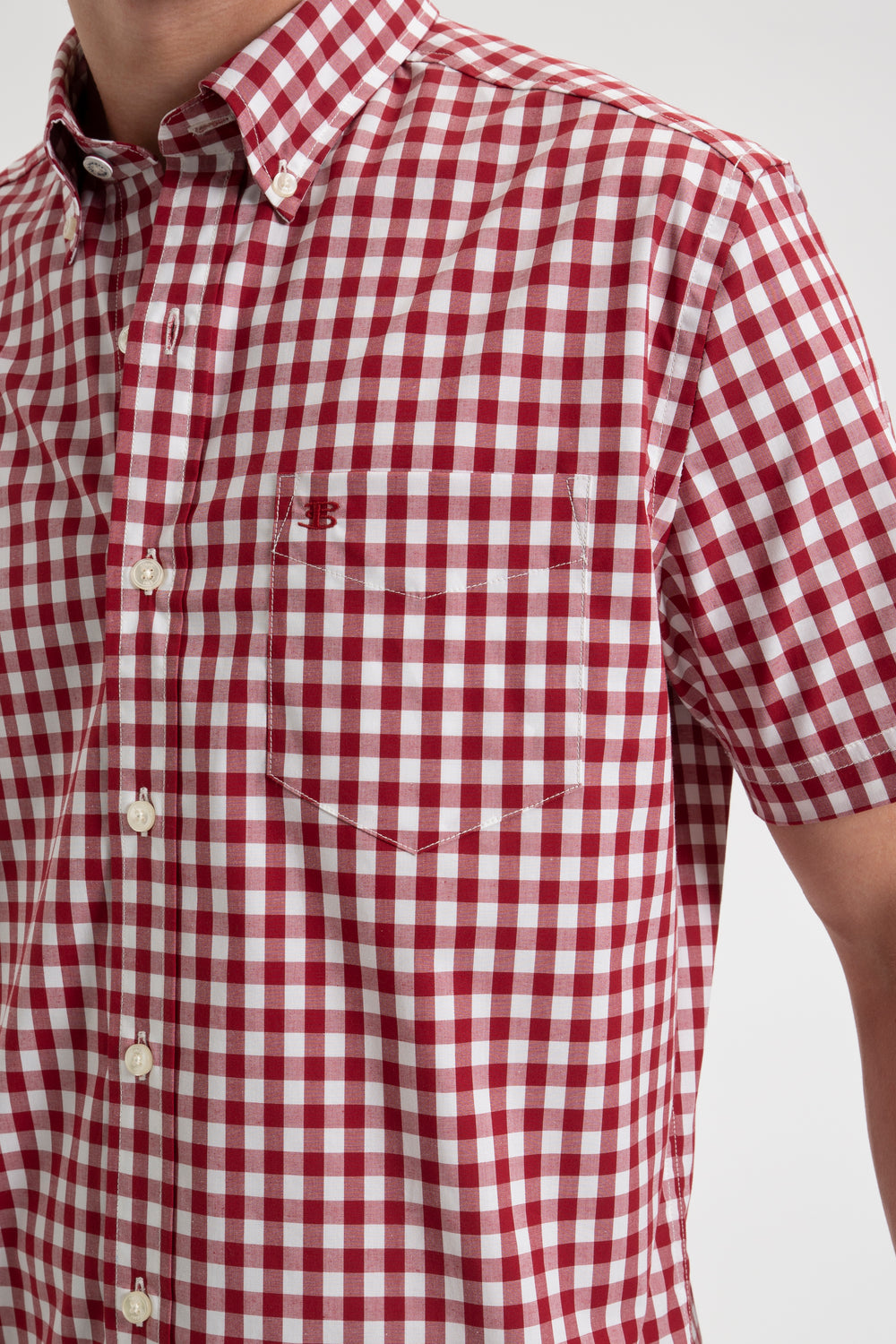 Camisas Ben Sherman Short Sleeve House Poplin Gingham Burdeos | 541-PJNSTW