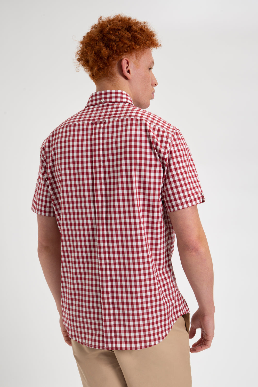 Camisas Ben Sherman Short Sleeve House Poplin Gingham Burdeos | 541-PJNSTW