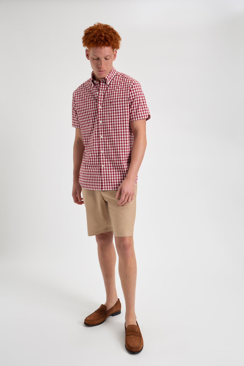 Camisas Ben Sherman Short Sleeve House Poplin Gingham Burdeos | 541-PJNSTW