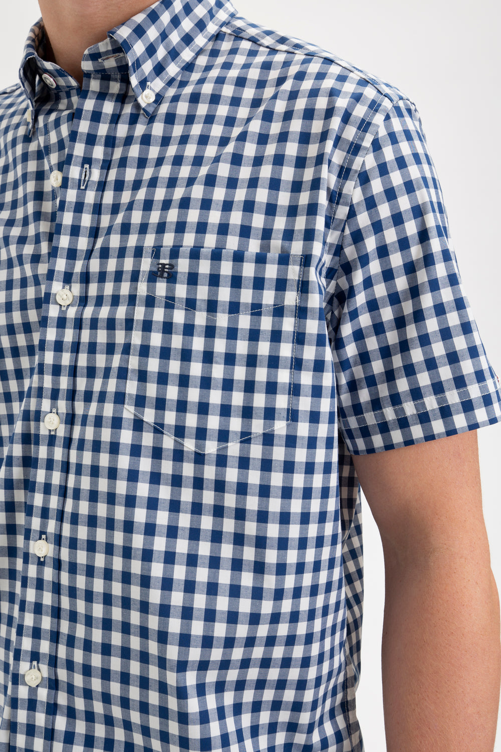 Camisas Ben Sherman Short Sleeve House Poplin Gingham Azul Marino Verde Oliva | 829-LFQZEC