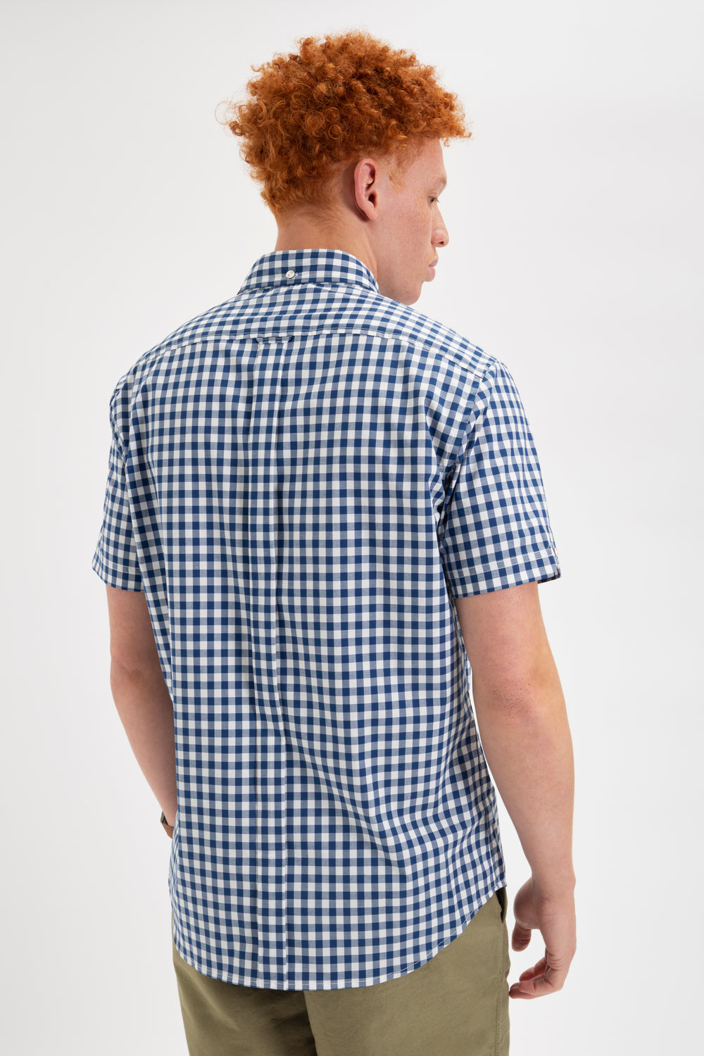 Camisas Ben Sherman Short Sleeve House Poplin Gingham Azul Marino Verde Oliva | 829-LFQZEC