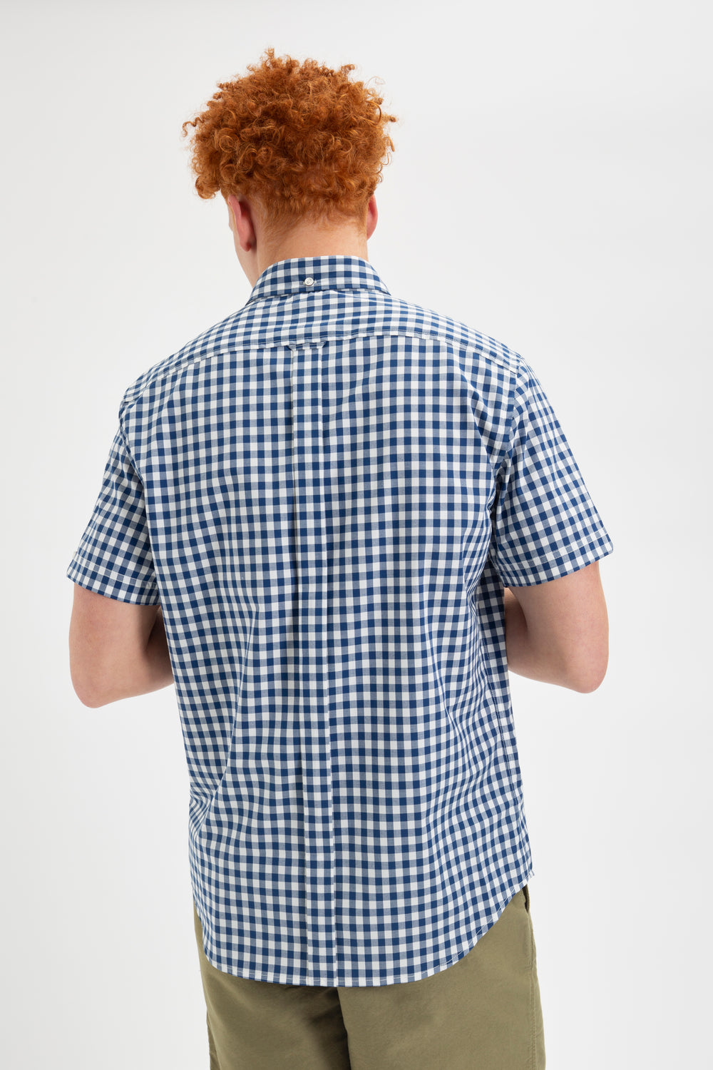 Camisas Ben Sherman Short Sleeve House Poplin Gingham Azul Marino Verde Oliva | 829-LFQZEC