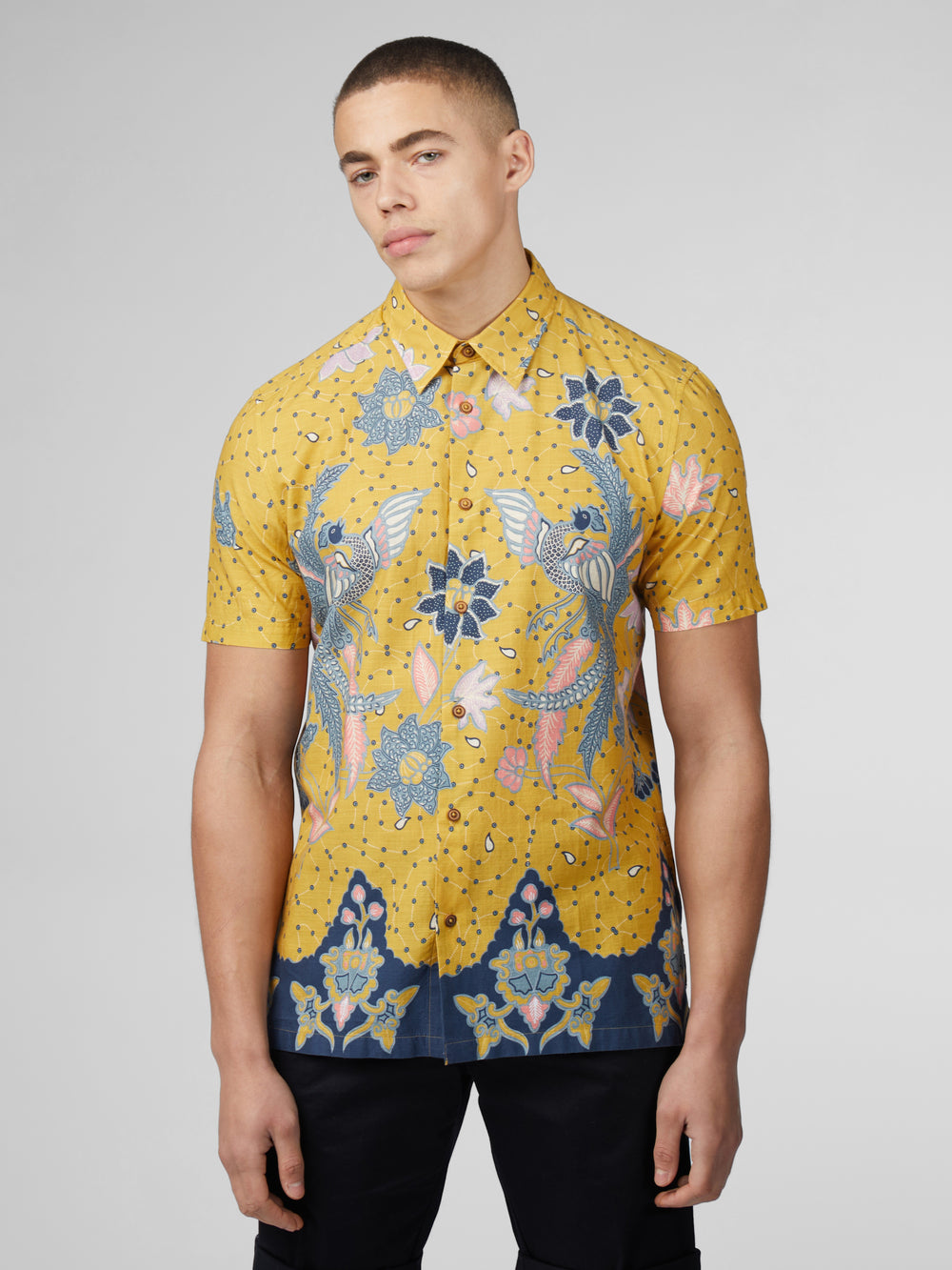 Camisas Ben Sherman Signature Abstract Botanical Print Amarillo | 970-MCFOUP