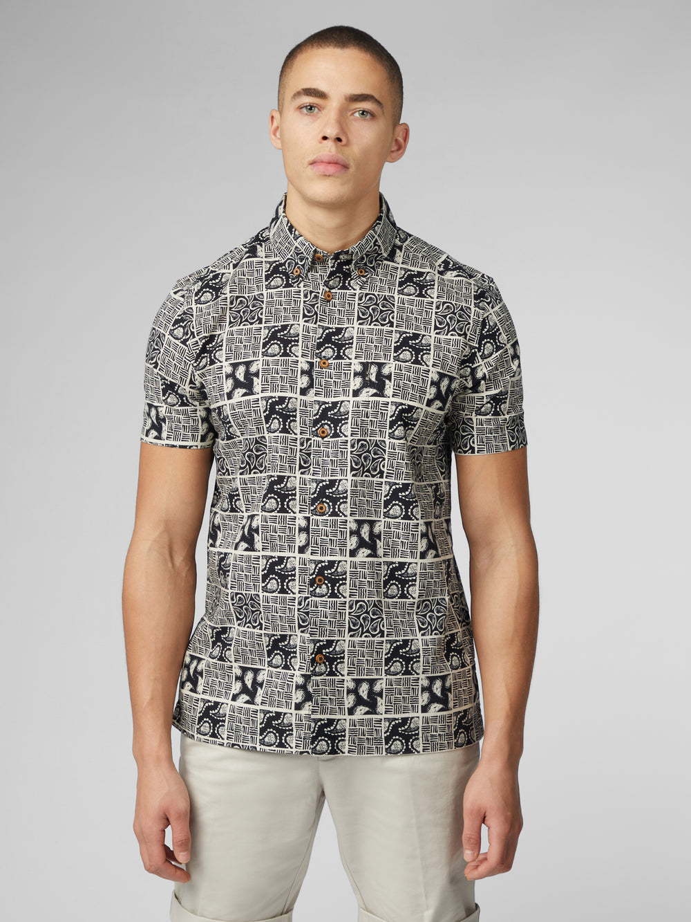 Camisas Ben Sherman Signature Checkerboard Paisley Print Negras | 684-LBVRGH