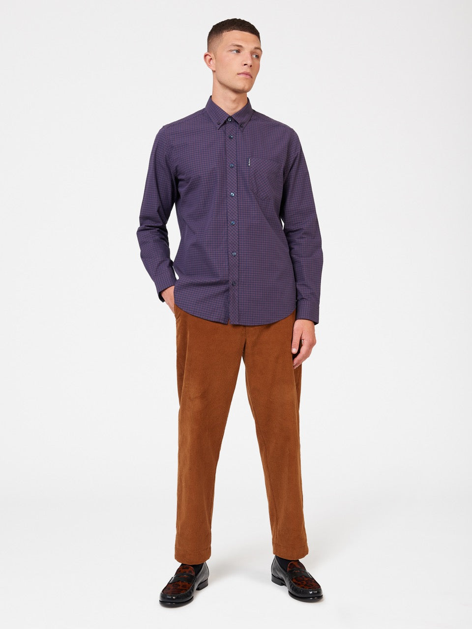 Camisas Ben Sherman Signature Gingham Long-Sleeve Moradas | 219-EVAZYB