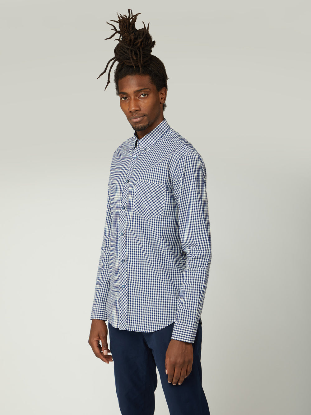 Camisas Ben Sherman Signature Long-Sleeve Gingham Azules Oscuro | 635-SWVBUG