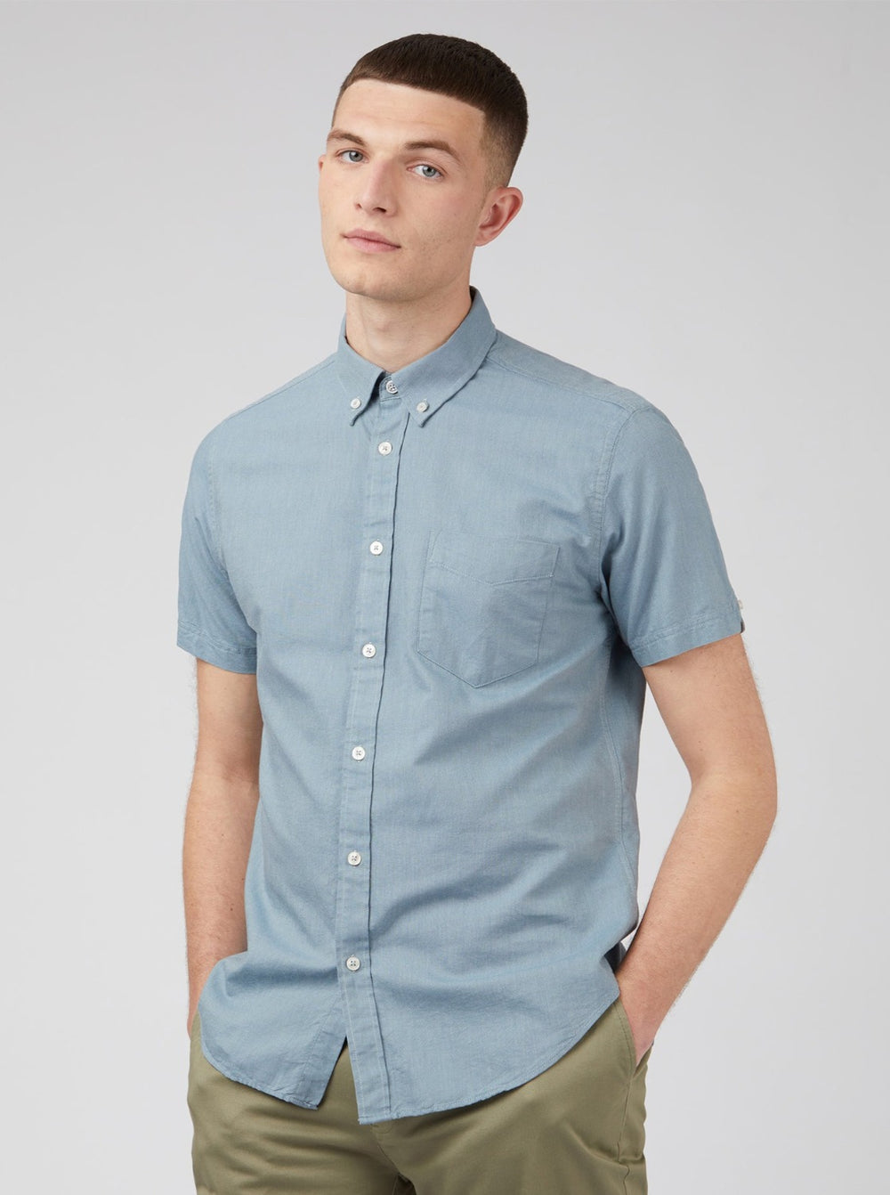 Camisas Ben Sherman Signature Organic Short-Sleeve Oxford Shadow Azules Gris | 047-WTOSFC