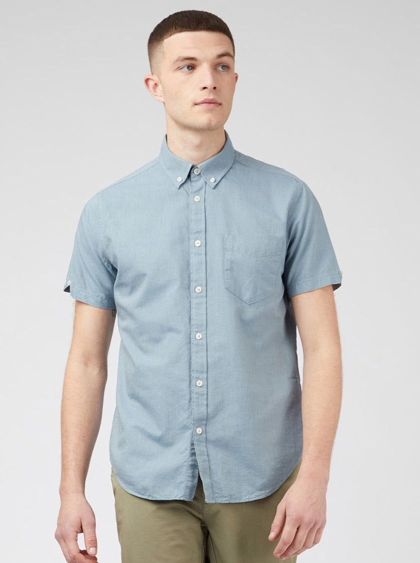 Camisas Ben Sherman Signature Organic Short-Sleeve Oxford Shadow Azules Gris | 047-WTOSFC