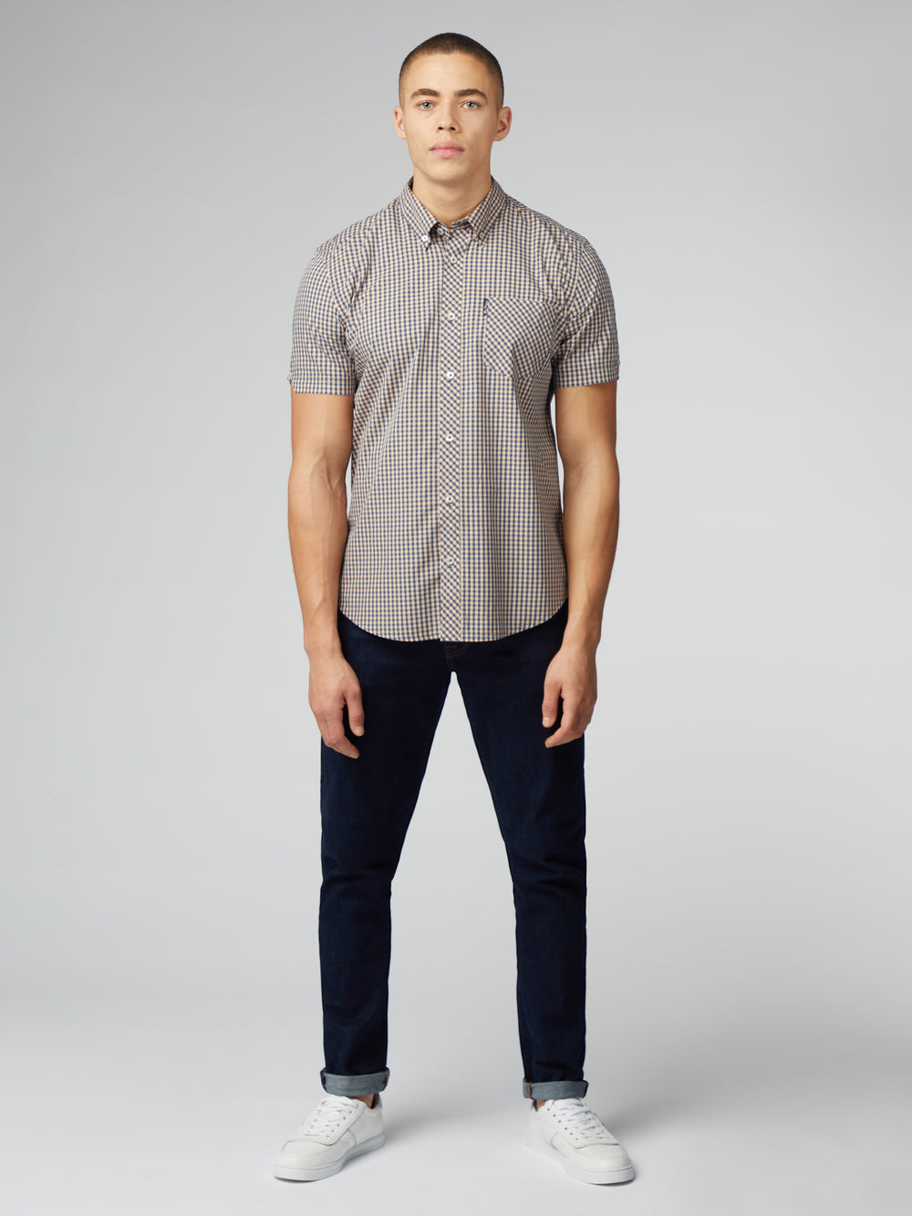 Camisas Ben Sherman Signature Short Sleeve Gingham Cobra Naranjas | 638-CNDYMQ