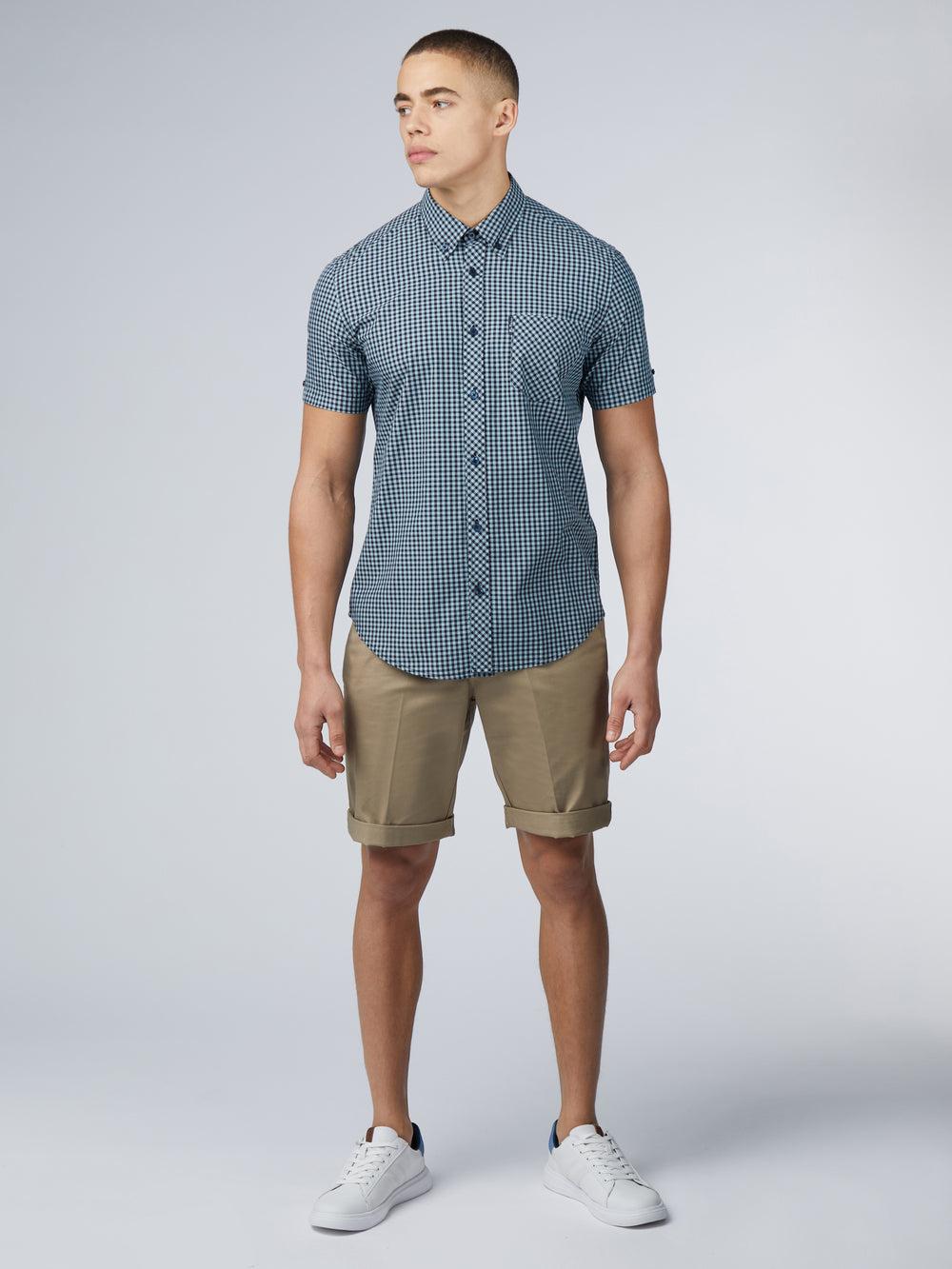 Camisas Ben Sherman Signature Short Sleeve Gingham Azules | 784-HWFMDA