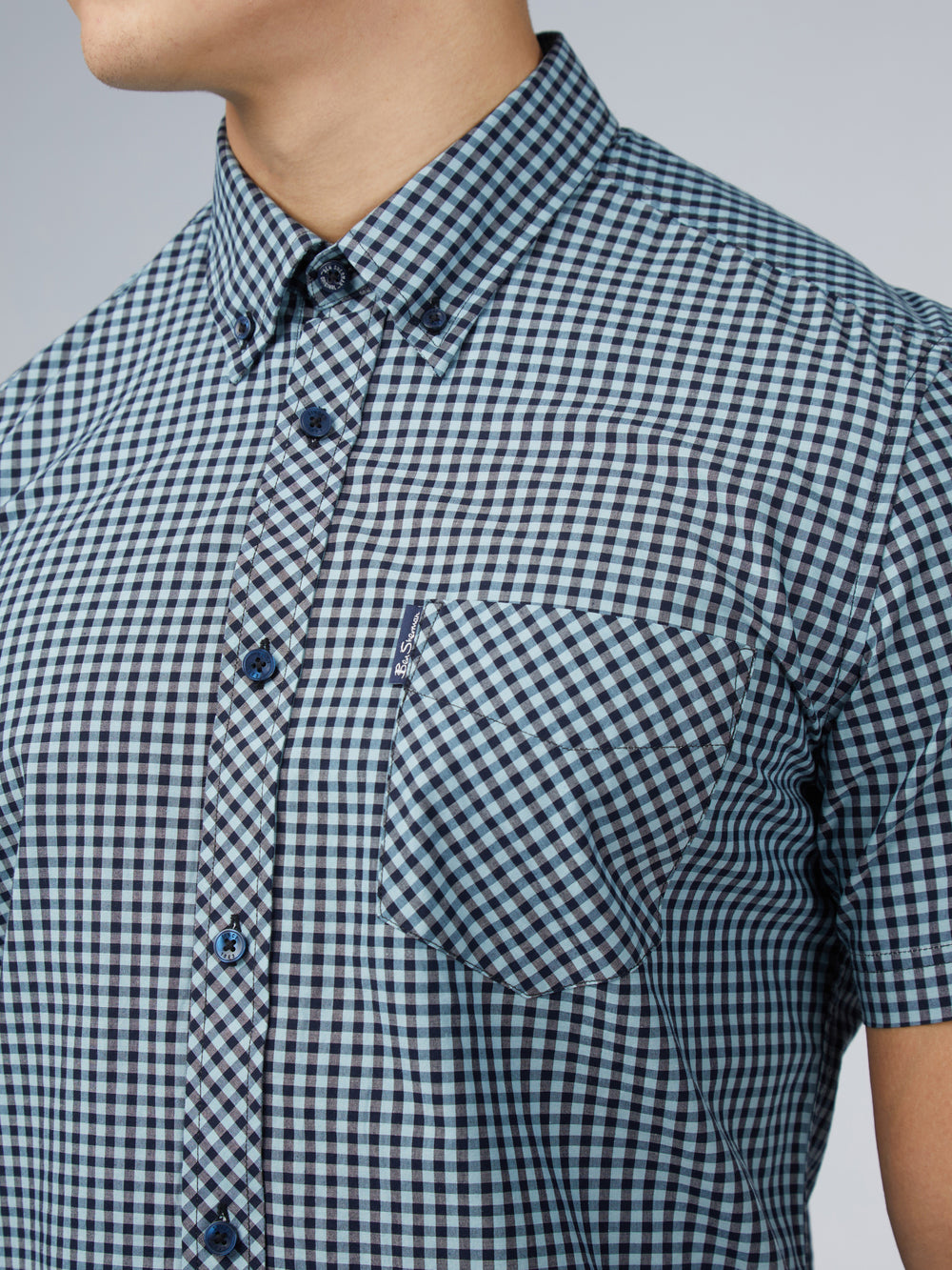 Camisas Ben Sherman Signature Short Sleeve Gingham Azules | 784-HWFMDA