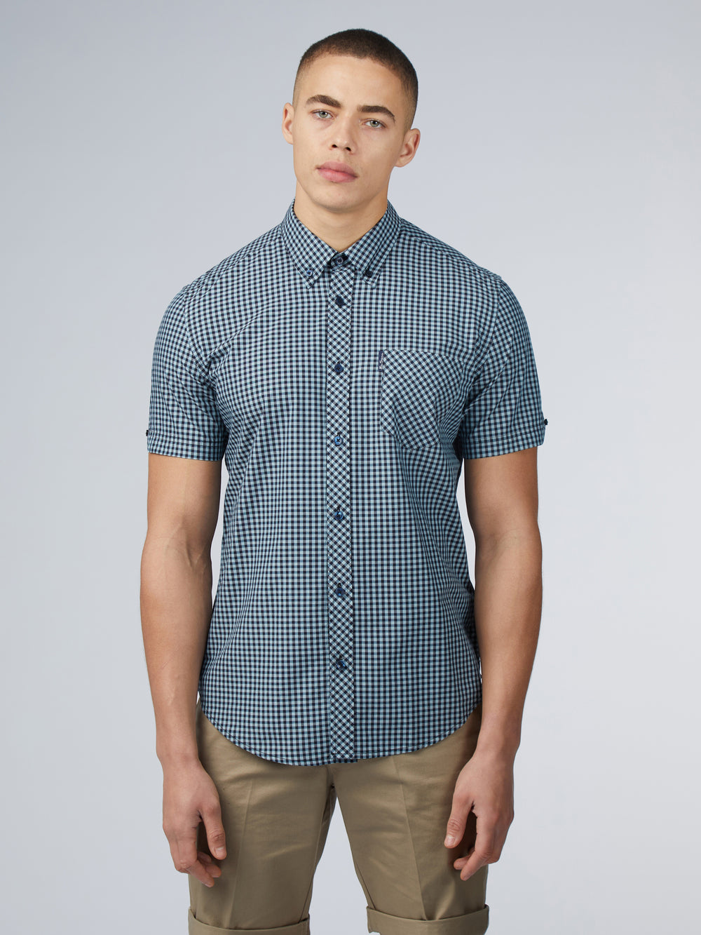 Camisas Ben Sherman Signature Short Sleeve Gingham Azules | 784-HWFMDA